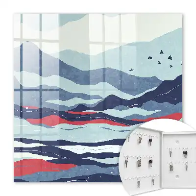 Decorative key box Blue waves of red