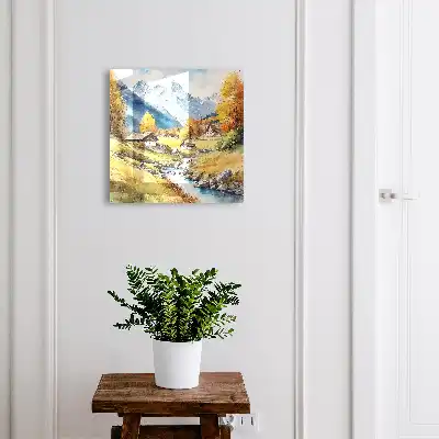 Wall mounted key cabinet Mountain peace with mountains and cottages