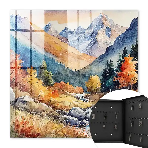 Wall mounted key box Autumn mountains with trees