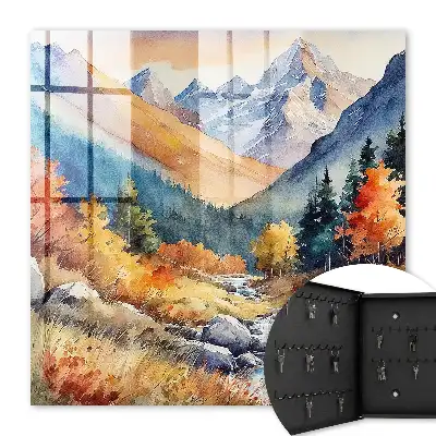 Wall mounted key box Autumn mountains with trees