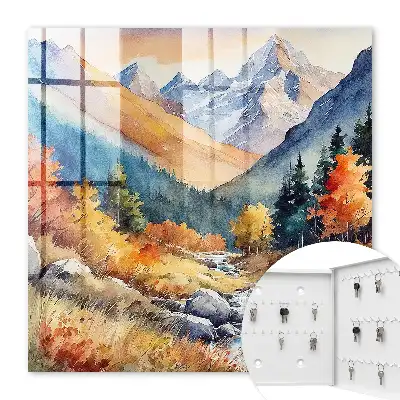 Wall mounted key box Autumn mountains with trees