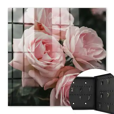 Wall mounted key box Pink roses in full bloom