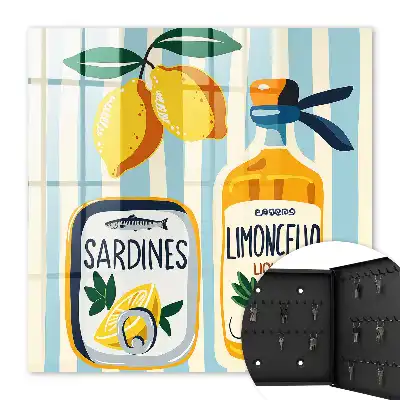 Wall mounted key cabinet with Italian sardine and lemon motifs