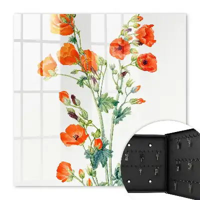 Wall mounted key cabinet Orange poppies green