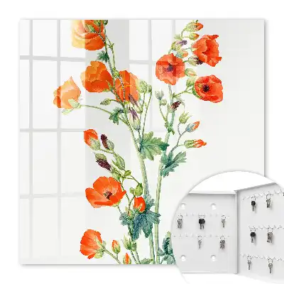 Wall mounted key cabinet Orange poppies green