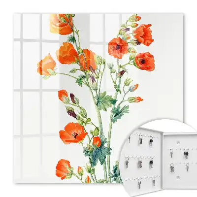 Wall mounted key cabinet Orange poppies green