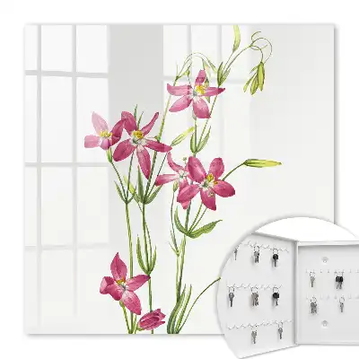 Key cabinet Pink flowers in the light background
