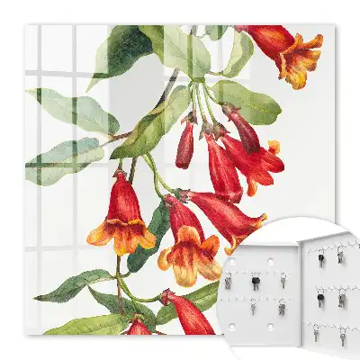 Wall mounted key box Red flowers