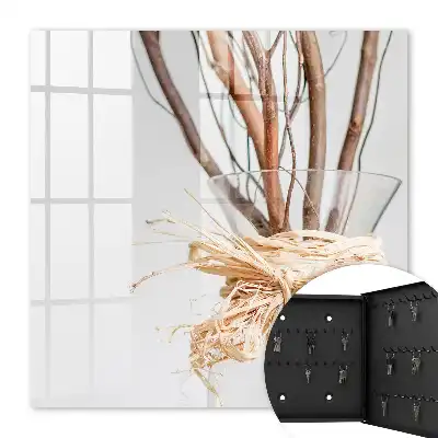 Wall mounted key cabinet Branches in a vase with beige string