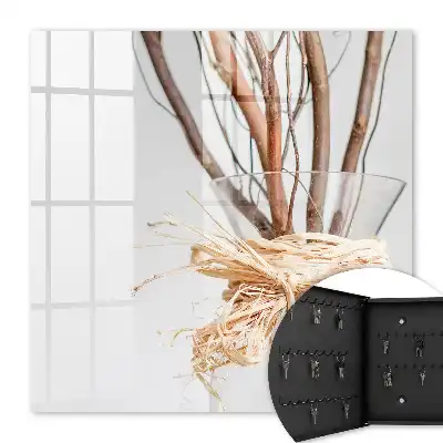 Wall mounted key cabinet Branches in a vase with beige string