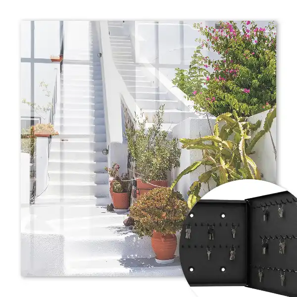 Decorative key box Stairs with potted plants