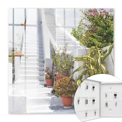Decorative key box Stairs with potted plants
