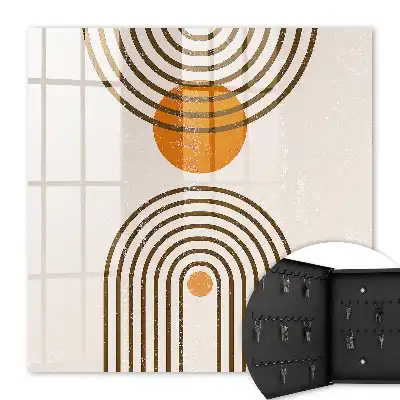 Wall mounted key cabinet Retro geometry warm colors
