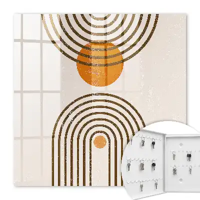 Wall mounted key cabinet Retro geometry warm colors