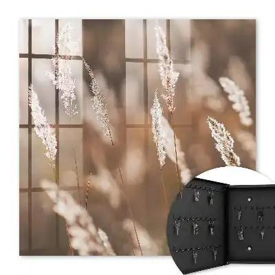 Wall mounted key box Grasses in the meadow in the background blur