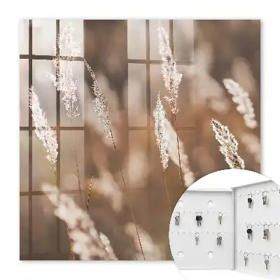 Wall mounted key box Grasses in the meadow in the background blur