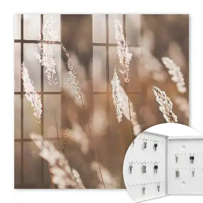 Wall mounted key box Grasses in the meadow in the background blur