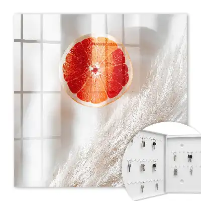Wall mounted key box Red grapefruit and boho grass cream