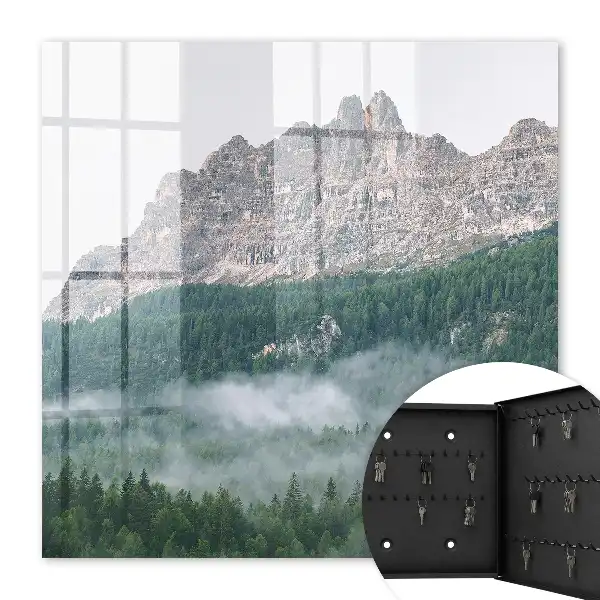 Wall mounted key cabinet Mountain panorama shrouded in fog