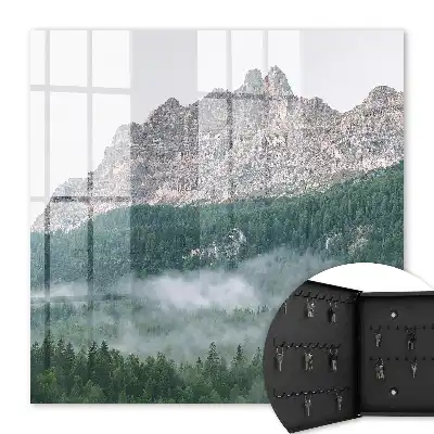 Wall mounted key cabinet Mountain panorama shrouded in fog