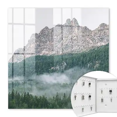 Wall mounted key cabinet Mountain panorama shrouded in fog