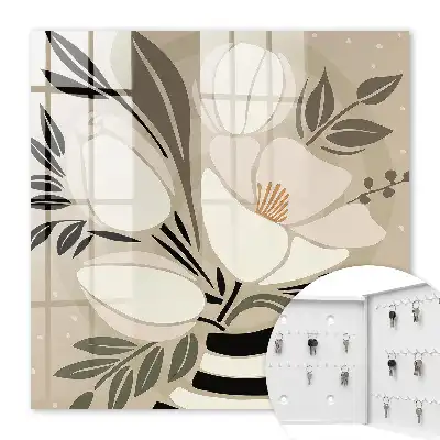 Decorative key box Floral minimalism in beige and black