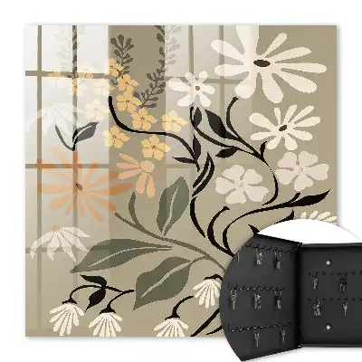 Wall mounted key cabinet Floral motif in calm colors