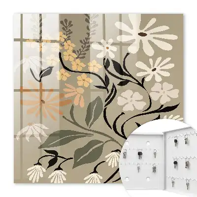 Wall mounted key cabinet Floral motif in calm colors