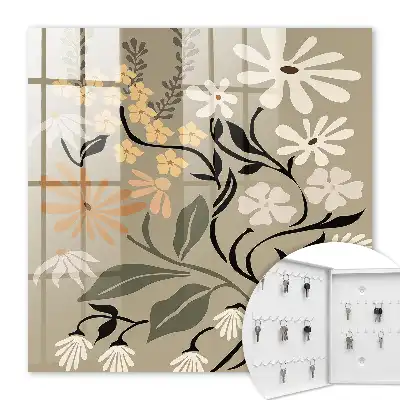 Wall mounted key cabinet Floral motif in calm colors