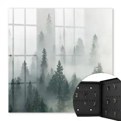 Wall mounted key cabinet Misty forest in the morning fog