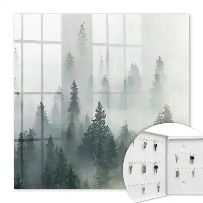 Wall mounted key cabinet Misty forest in the morning fog