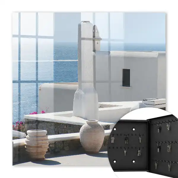 Wall mounted key box featuring Greece white houses by the sea