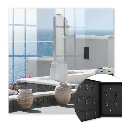 Wall mounted key box featuring Greece white houses by the sea