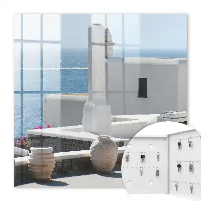 Wall mounted key box featuring Greece white houses by the sea