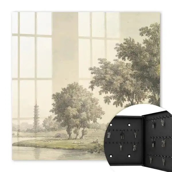 Wall mounted key box Park with a pagoda and trees