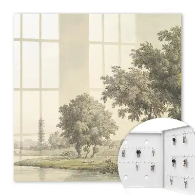 Wall mounted key box Park with a pagoda and trees