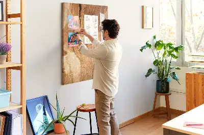 Wall cork memo board with natural wood texture