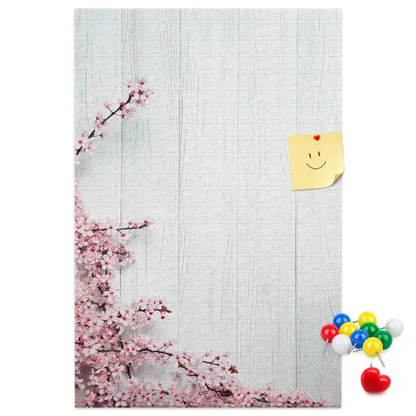 Floral pattern cork note board on wood