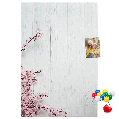 Floral pattern cork note board on wood