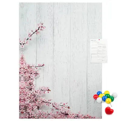 Floral pattern cork note board on wood