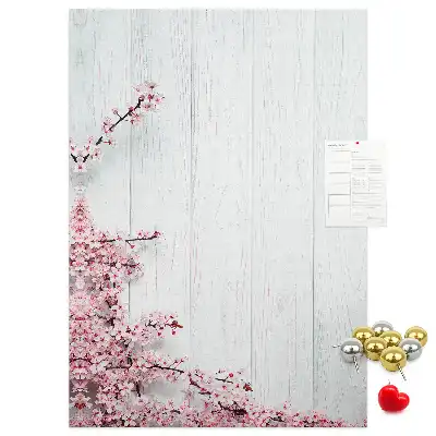 Floral pattern cork note board on wood