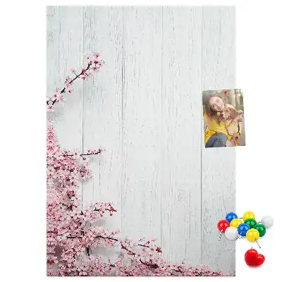 Floral pattern cork note board on wood