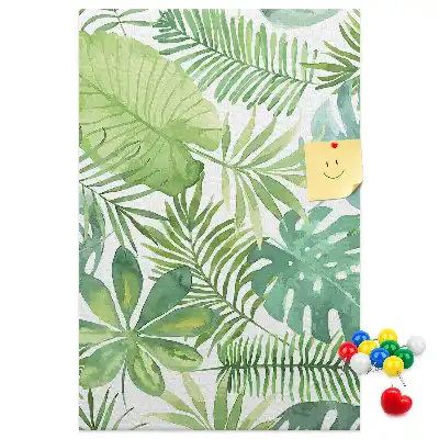 Cork pin board with watercolor forest leaves design