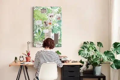 Cork pin board with watercolor forest leaves design