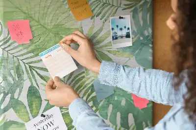 Cork pin board with watercolor forest leaves design