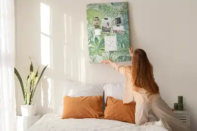 Cork pin board with watercolor forest leaves design