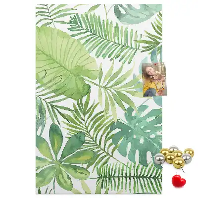 Cork pin board with watercolor forest leaves design