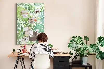Cork pin board with watercolor forest leaves design