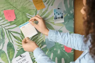 Cork pin board with watercolor forest leaves design