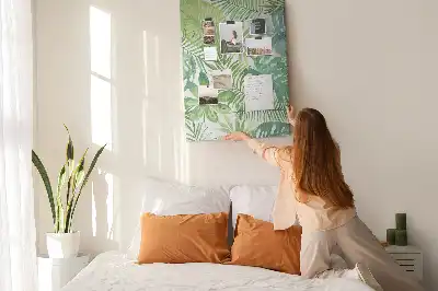 Cork pin board with watercolor forest leaves design
